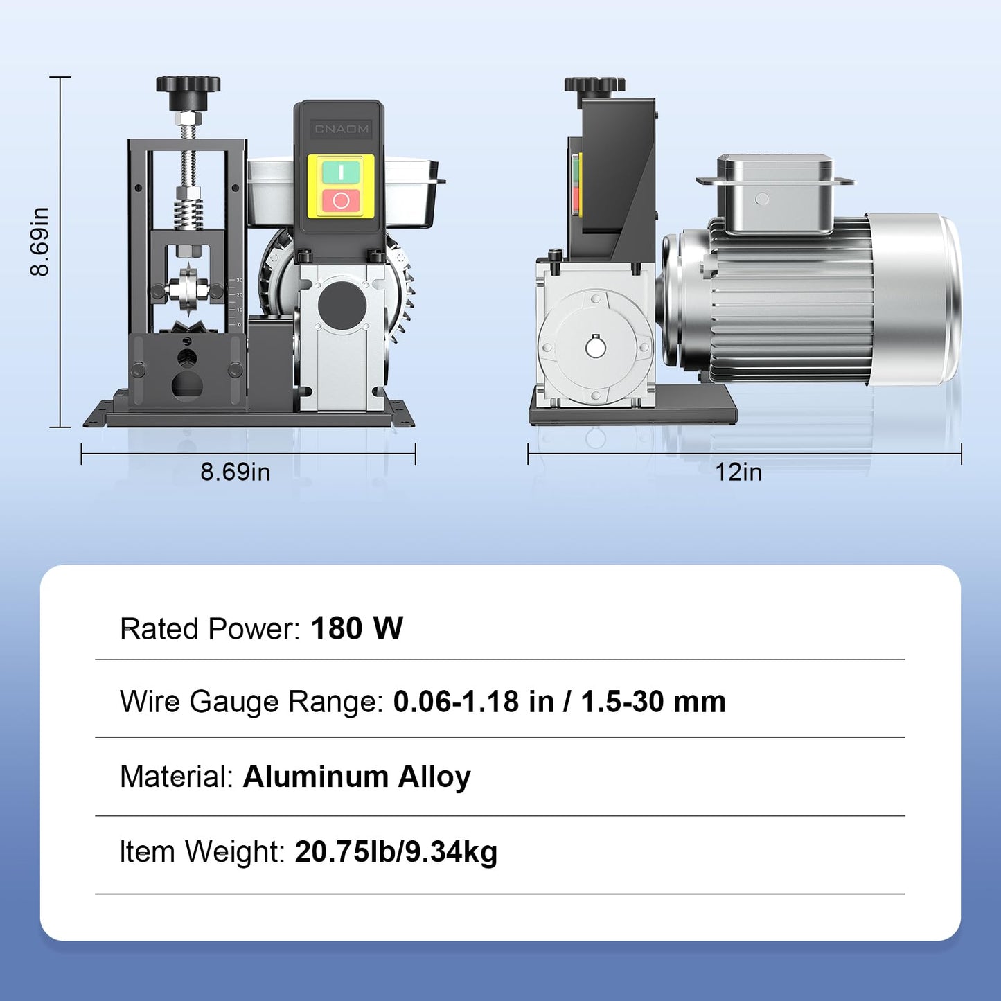 180W Automatic Wire Stripper Machine, Electric Wire Stripper For 0.06-1.18"（1.5-30mm）, Wire Stripping Tool for Copper Cable Recycling, 80ft/min