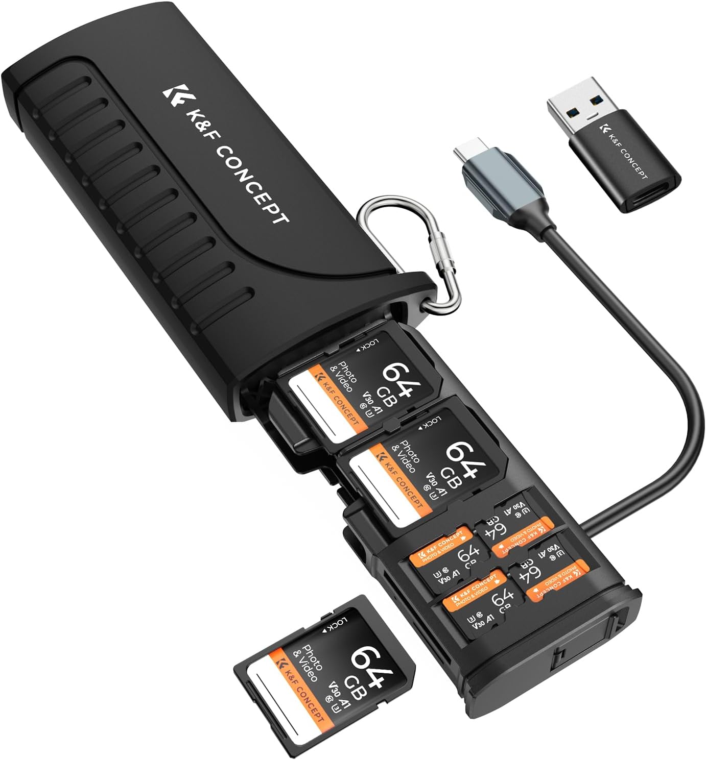K&F CONCEPT 2-in-1 4.0/Micro 3.1 SD Card Reader Adapter, UHS-II/SD SD/USB Type-C Dual Slots High-Speed Flash Card Case