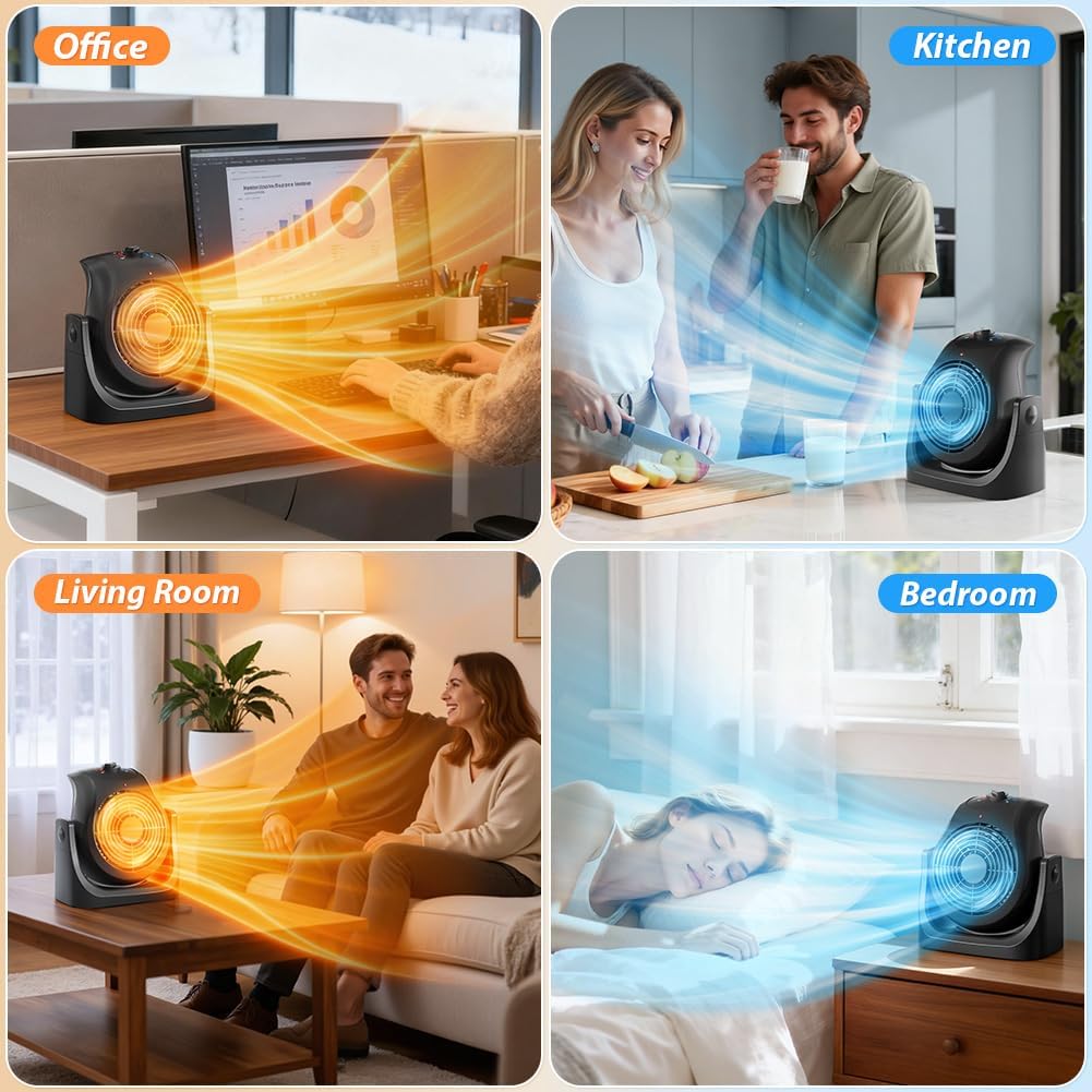 Skiennix Portable Electric Space Heater & Desk Fan - 2-in-1 Combo with 45° Tilt, 2 Speeds, 1500W Overheat Protection for Home Office