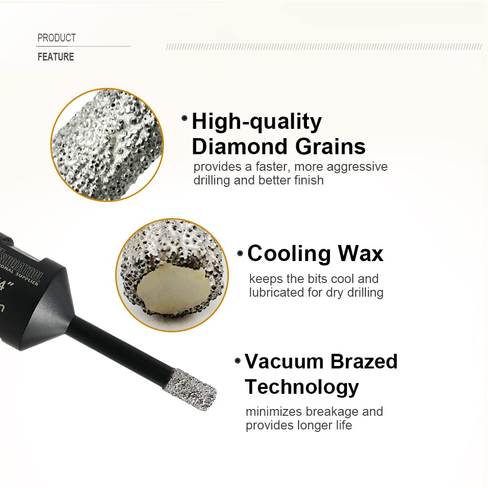 SHDIATOOL Diamond Drill Core Bits Set for Porcelain Hole Saw Cutter for Tile Marble Ceramic Granite