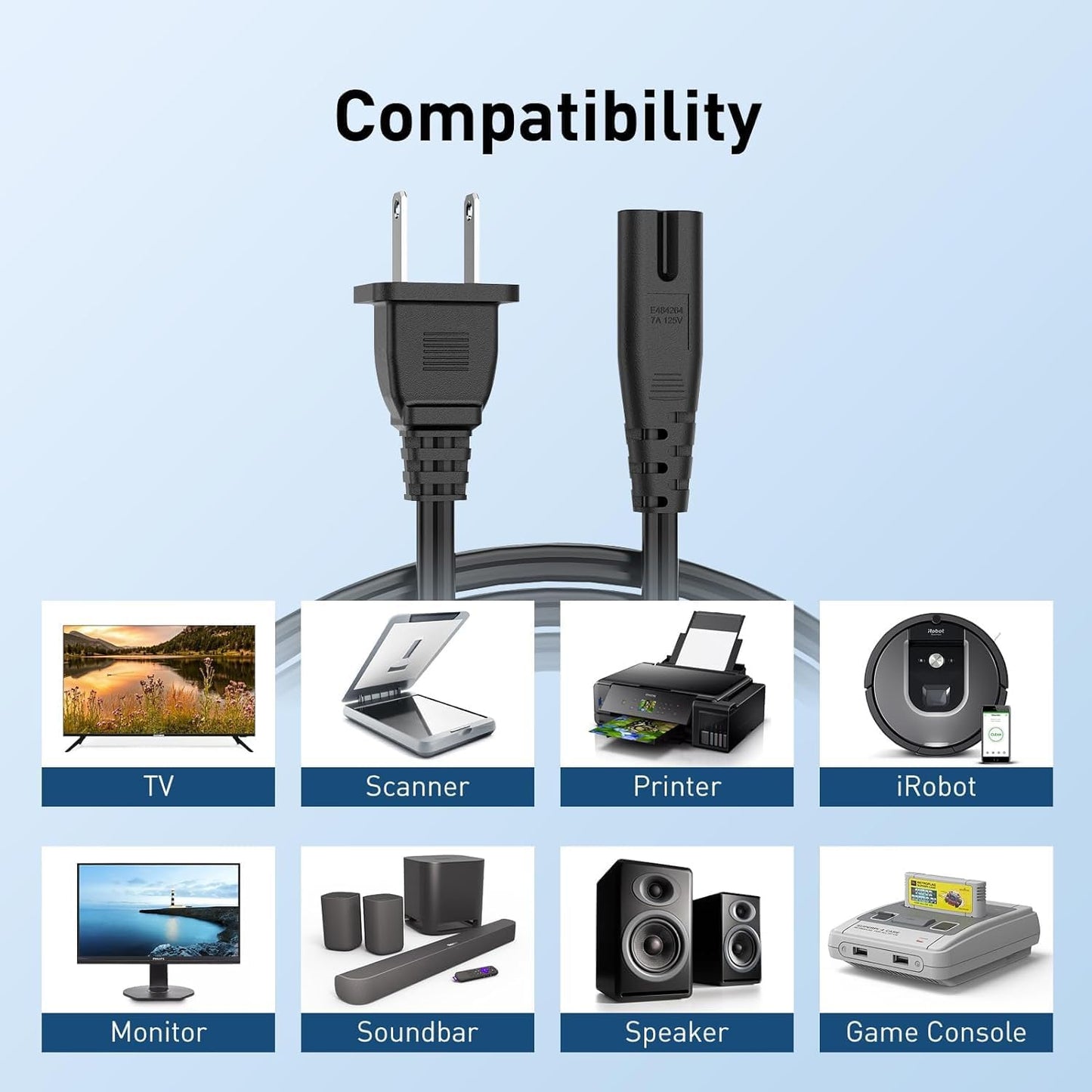 kamikakushi 5FT 2 4K Air3 Prong Power Cord Cable Compatible for NVIDIA Shield Android TV HDR Streaming Media Player