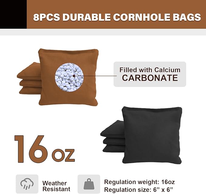 Cornhole Boards Set - Regulation Size 4x2/3x2ft Solid Wood Corn Hole Game Set with 8 Bean Bags and 2 Cornhole Boards - Perfect for Outdoor Game
