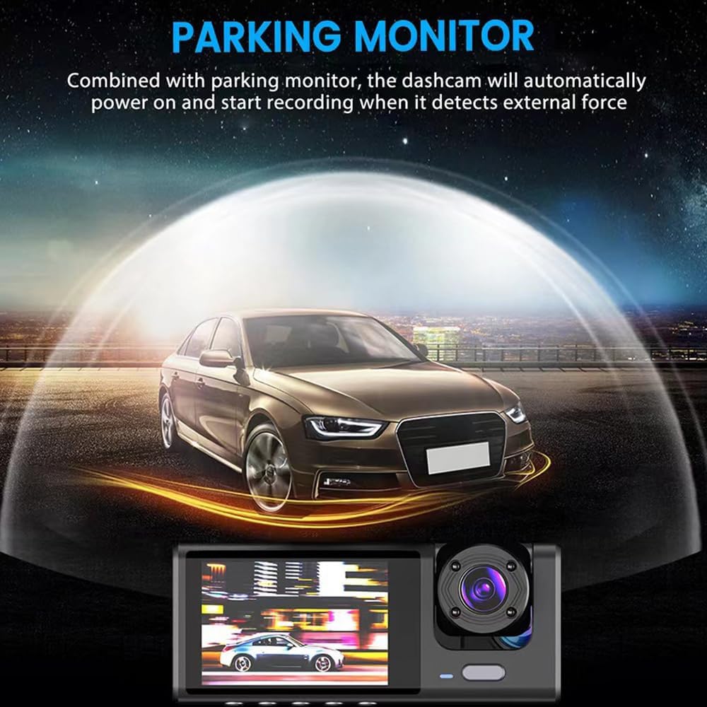 Shkalacar 3 3 Channel Dash Cam WIFI Cameras, Front Rear and Inside, Rearview Mirror Video Recording Camcorder Wide