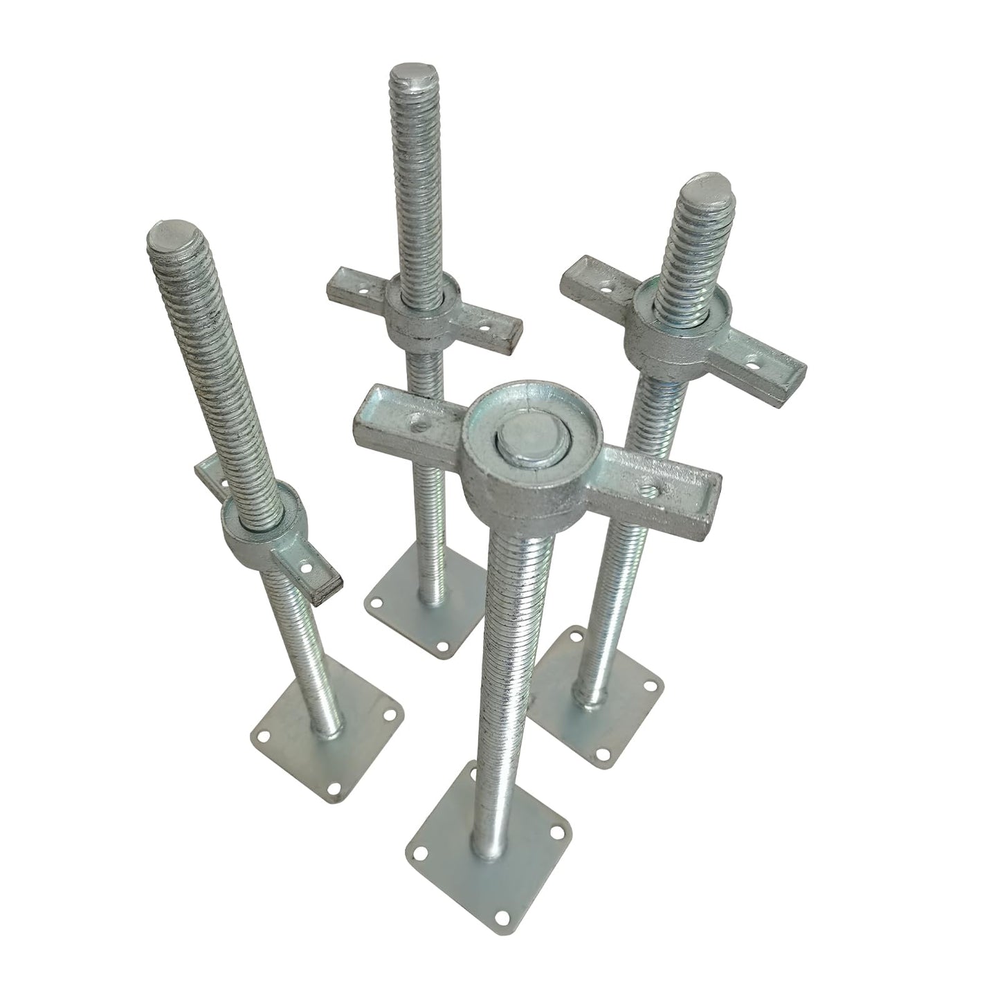 GaeaAuto 4 Pack 24" Adjustable Leveling Jacks Feet Solid Screw Jacks with Big Wing Nut & Base Plate for Baker-Style Scaffolding Equipment, Silver