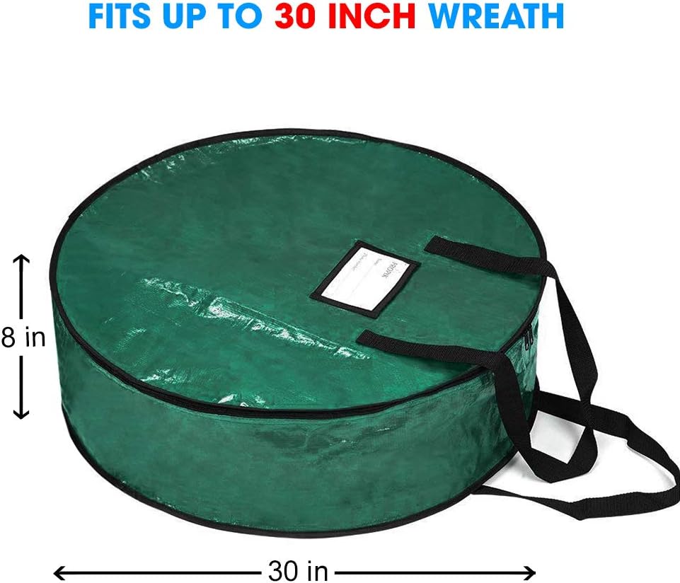 ProPik Christmas Wreath Storage Bag - Heavy-Duty Tear Resistant Holiday Container | 30” X 8” (Green)