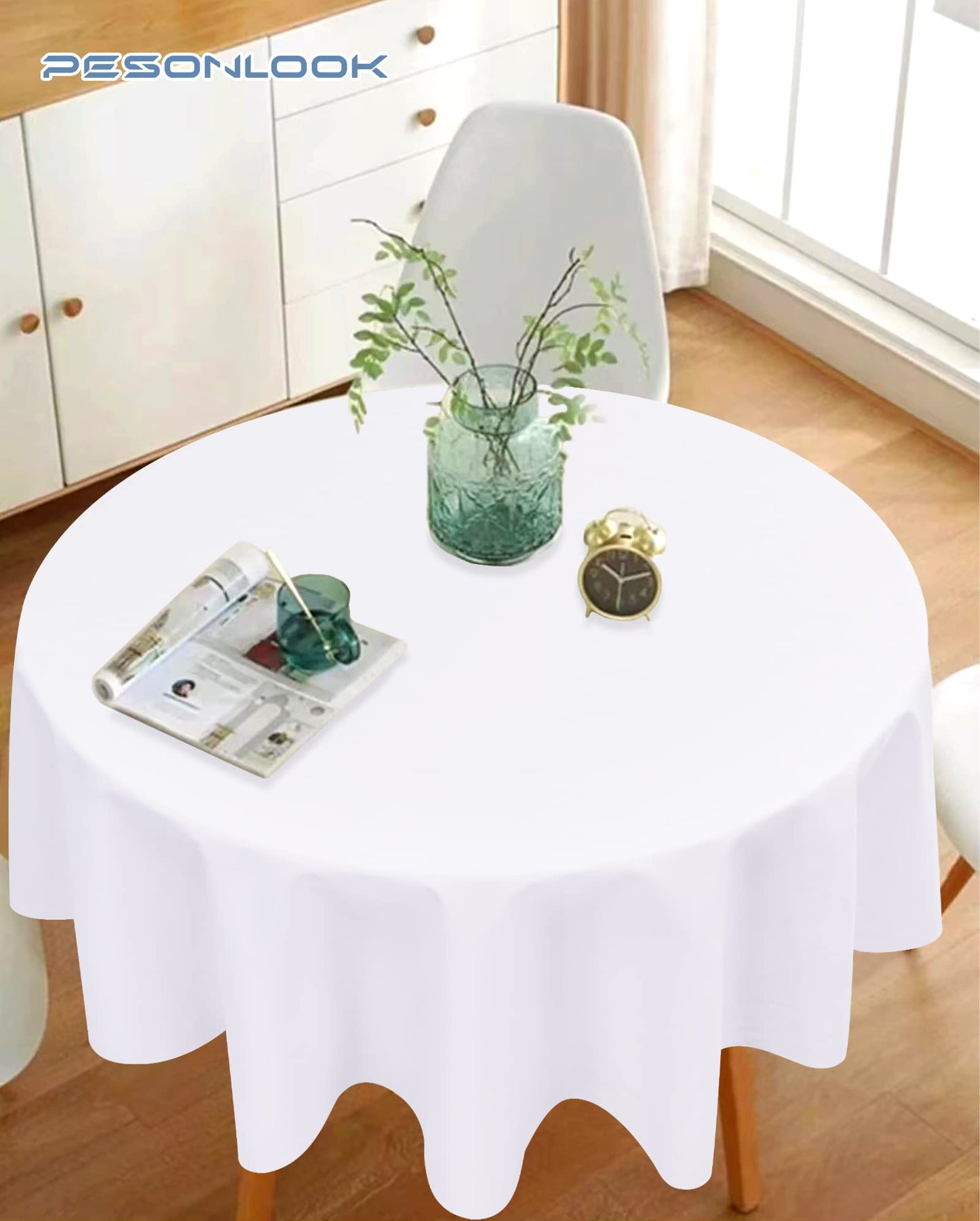 Pesonlook 12 Pack Round Tablecloth White Polyester Table Cloths 90 Inch Washable Fabric Round Table Cover White Tablecloth for Wedding/Party/Banquet