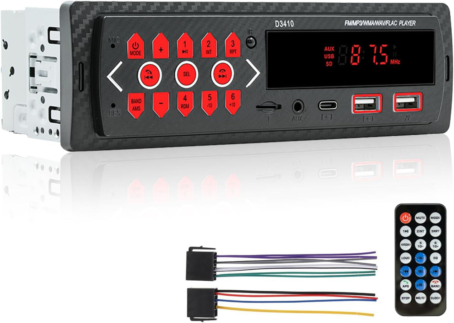 ePathChina 12V MP3 FM/MP3/WMA/FLAC/AUX/TF Car Audio Bluetooth Single DIN Stereo, LED Car Radio Player with Hands-Free