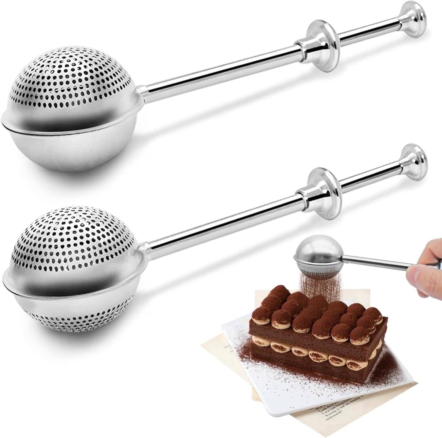 SENHAI 2 PCS Stainless Steel Flour Sifter - Perfect for Baking & Powdered Sugar Shaking | Half-Hole & Full-Hole