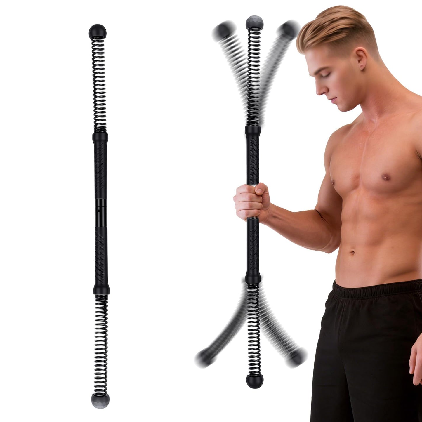 Fitness Exercise Bar, 2in1 Functional Shoulder Exercise Equipment, Workout Bar Elastic Fitness Stick for Pilates Sports Arm Muscles Strength (Black)