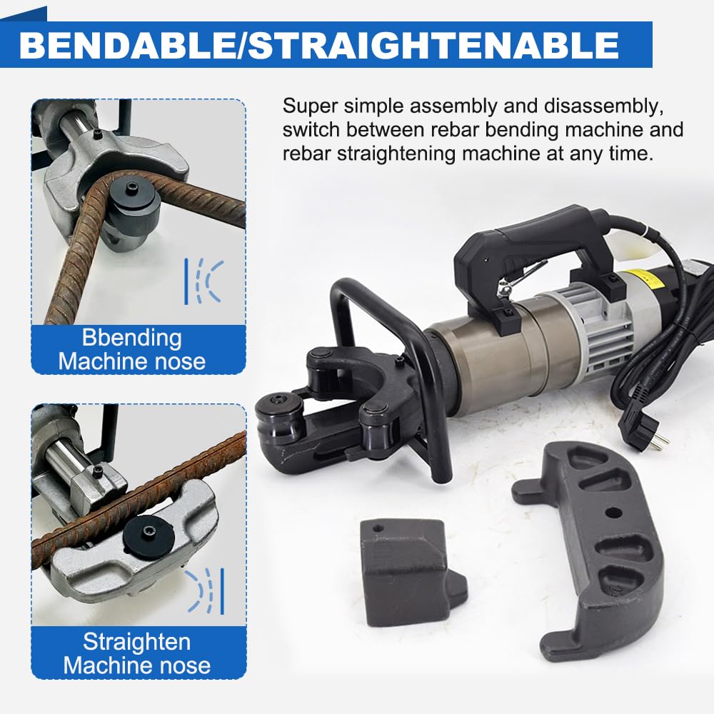 Portable Rebar Bending Machine 1800W Electric Hydraulic Rebar Bender 1 Inch #8-25mm Rebar Bending Angle 0-130 Degrees with Positioning Bolt, Fast Bending or Straightening, 110V