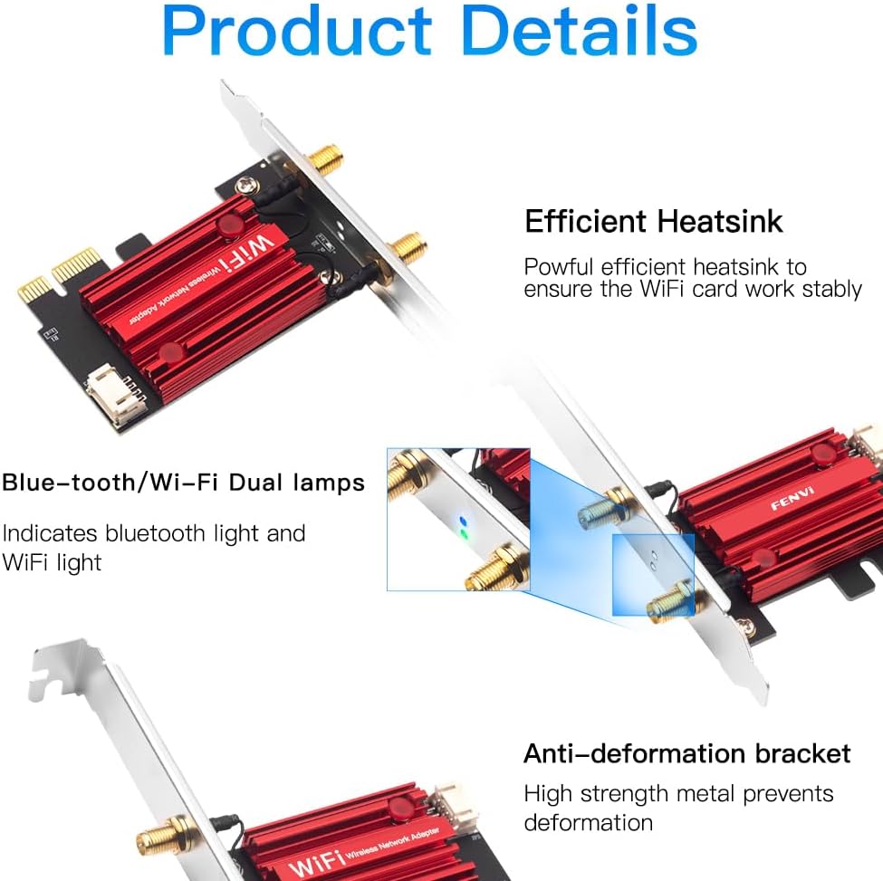 F FENVI FV-AC1200S AC1200 2.4G/5G 4.0 7/10/11, 4K FENVI PCIe WiFi Card Dual Band Bluetooth Wireless Network Adapter