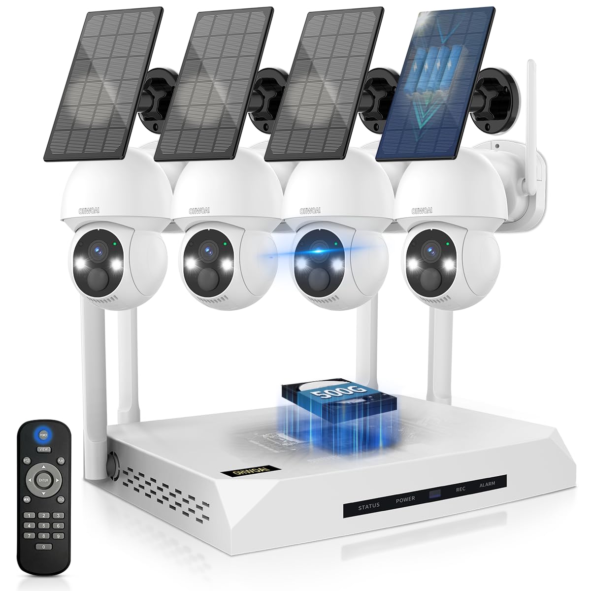 《100% Solar Powered &Full 360° Coverage》Outdoor Wireless PTZ Camera System, 4MP Solar Powered Battery Cameras, Home Video Surveillance Systems