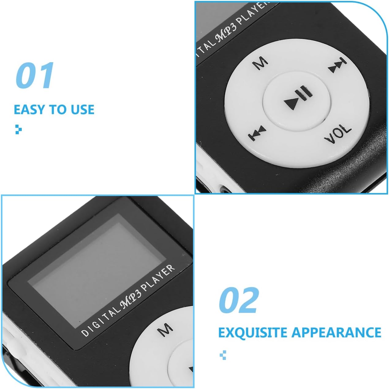 Gadpiparty Mp3 Clip Player Mini USB Music Player with LCD Screen Support Micro Card Rechargeable Battery Compact Design