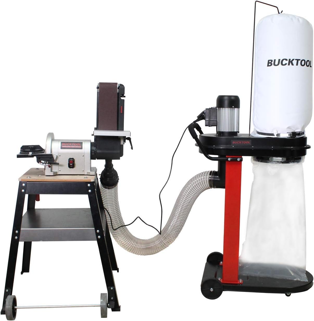 Bucktool 1.2HP Auto-Start Dust Collector, Woodworking Dust Extraction with 3 Bags, 5.4-Cubic-Foot Capacity, 5-Piece Reducer & 5ft Flexible Hose