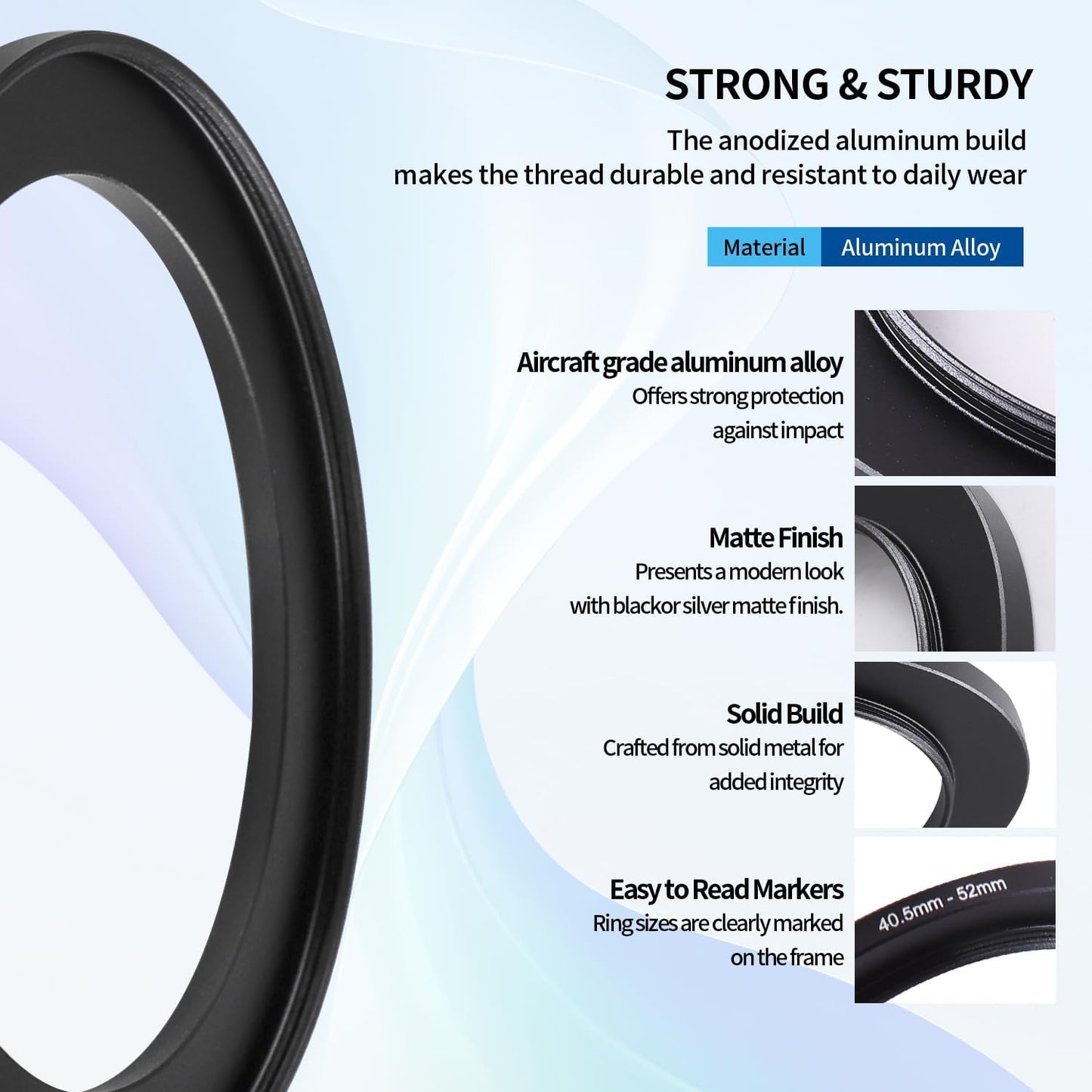 40.5-52mm 40.5mm 52mm 40.5mm 52mm 40.5-52mm Step-Up Ring Adapter, to Step Up Filter Ring for Lens Mount for DSLR Lenses