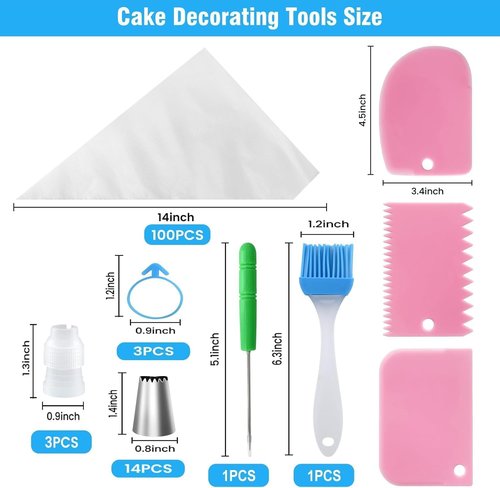 Firstake Piping Bags and Tips Set - 100 Disposable 12-Inch Anti-Burst Pastry Bags for Cake Decorating