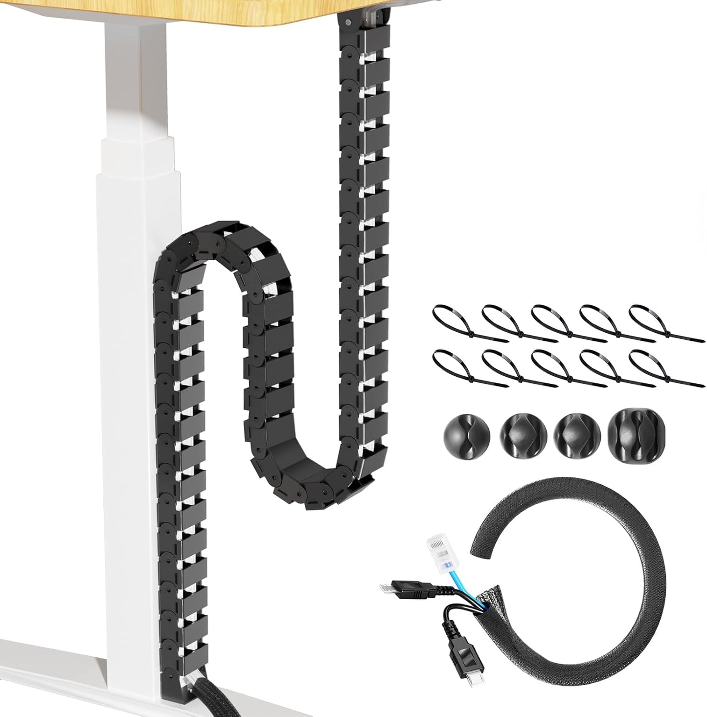 Cinati 52 Inch 2 Vertebrae Cable Management, Black Under Desk Vertebrae Cable Management Kit, Adjustable Length Wire