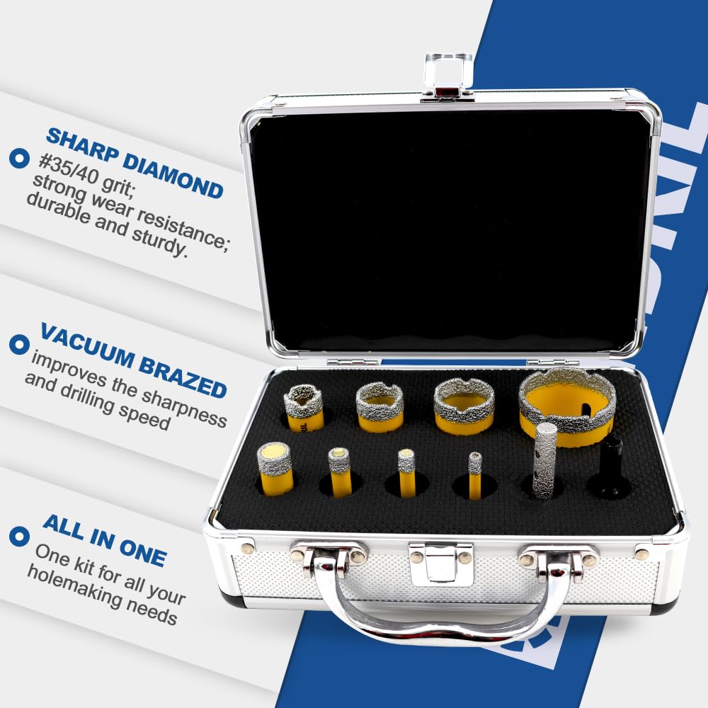 HIGHDRIL Diamond Drill Bits Kit with 5/8-11 for Porcelain Tile Ceramic Marble Brick Concrete Vacuum Brazed Hole Saw and HIGHDRIL Diamond Drill Bits Kit with 5/8-11
