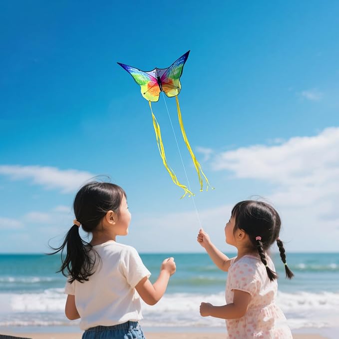 Butterfly Kites for Kids and Adults Easy to Fly, Single Line Beach Kite for Boys & Girls, 55’’ x 28’’ Butterfly for Teens Comes with 300 FT String Handle