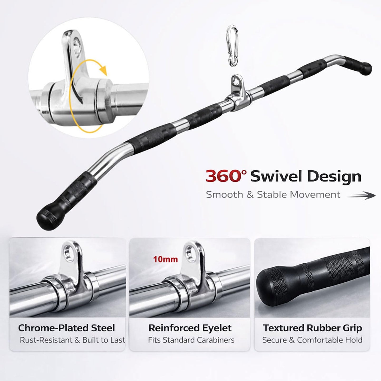 Avoirdus 47" LAT Pulldown Bar Attachment for Cable Machine, Heavy Duty Steel Curl Bar with 360° Swivel & Rubber Grip, Wide Close Neutral Grip Handles for Back Strength Training Home Gym