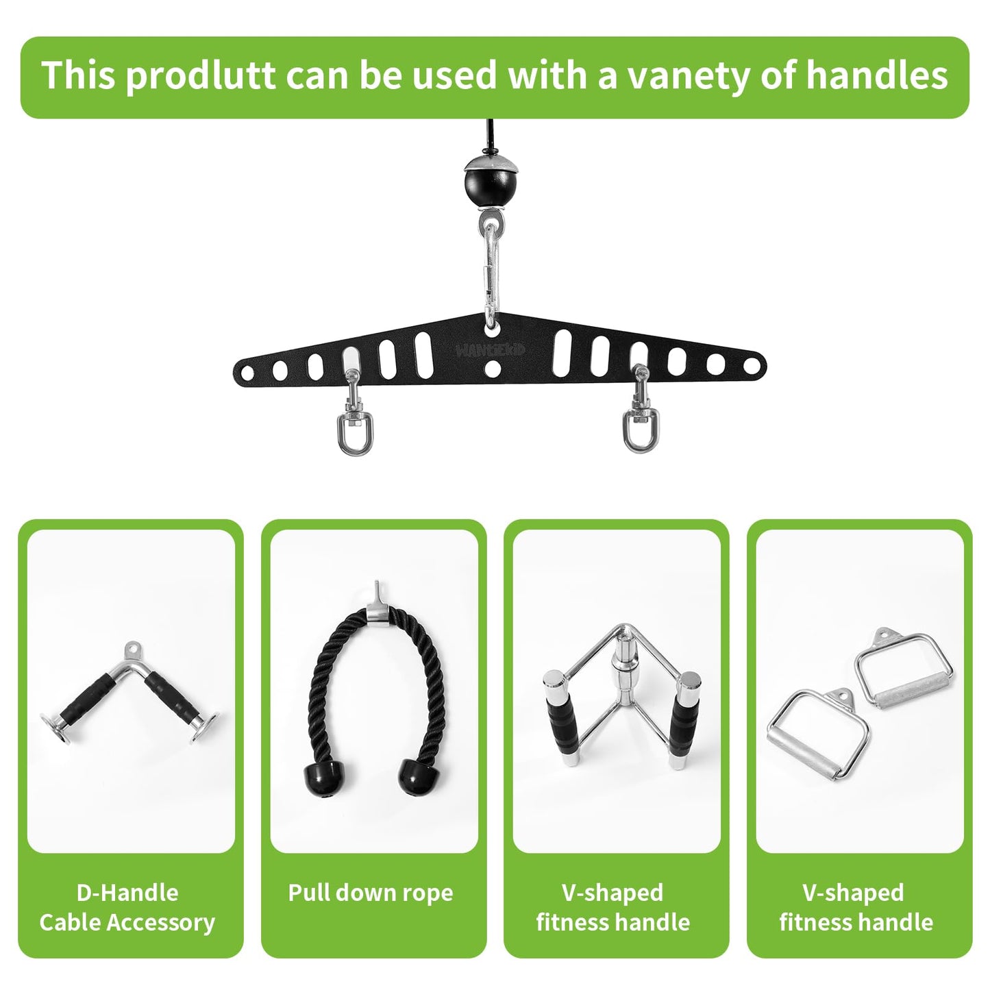 wantiekid Multi-Grip LAT Pull Down Bar Hardened Powder-Coated Finish, 360° Rotating Stainless Steel Adapter, Neutral & Wide Grip Spreader Bar for Pulley System Gym & Cable Machines(16in)