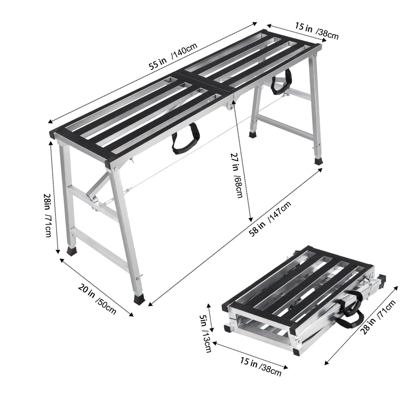 GMGSPT Folding Scaffolding Platform Steel Step Ladder Stool Height Adjustment 27-43"(H) Portable for Home Improvement, Drywall Painting, Maintenance at Height, Maximum Load 600lbs