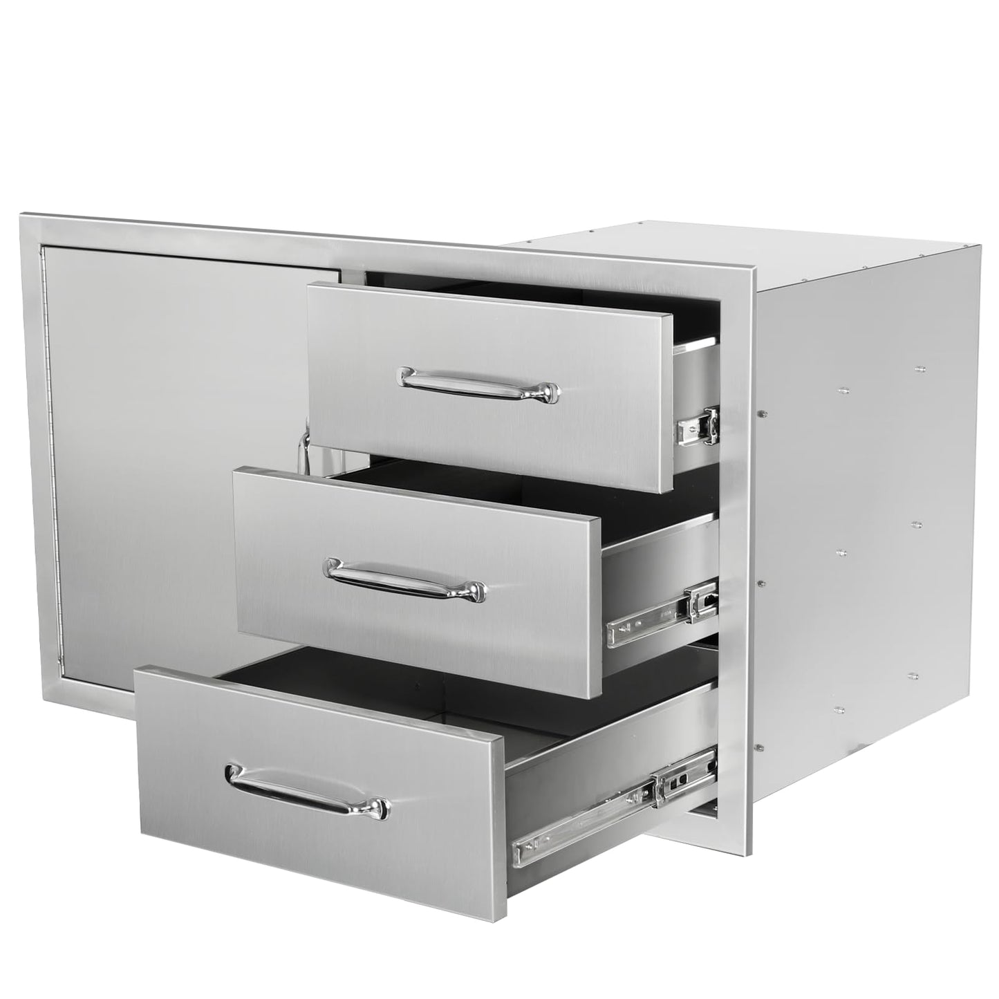 SGOLAN Outdoor Kitchen Door Drawer Combo Cabinet 38.1W x 22.6H x 20.8D BBQ Access Door&Triple Drawers Combo, Stainless Steel Handles for Outdoor Kitchen Island