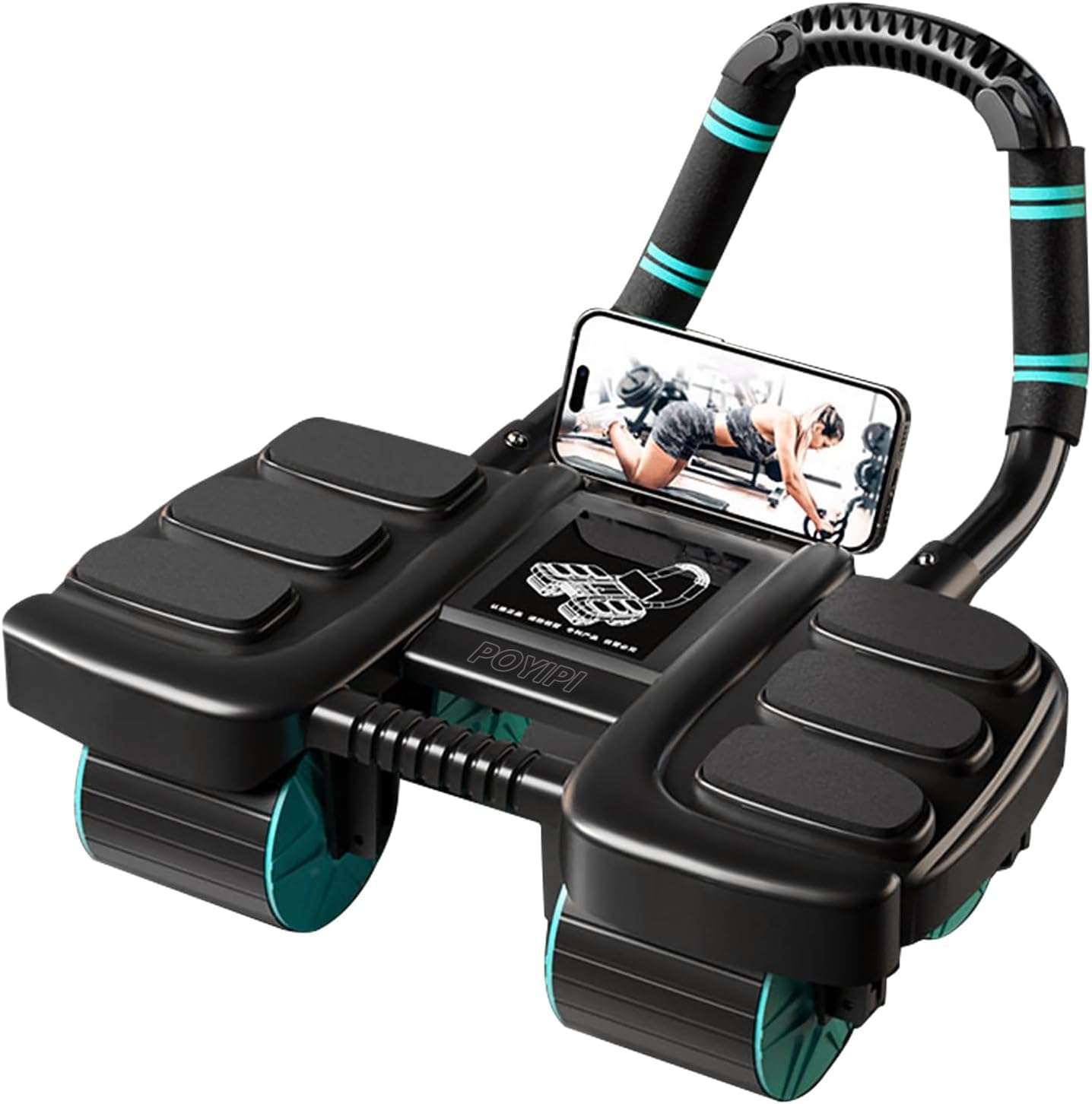 POYIPI 2024 New Ab Wheel Roller with Elbow Support - Automatic Rebound Abdominal Wheel Roller, The Upgraded Four-wheel Abdominal Wheel Core Workout Equipment Home Gym Abs Machine, Black