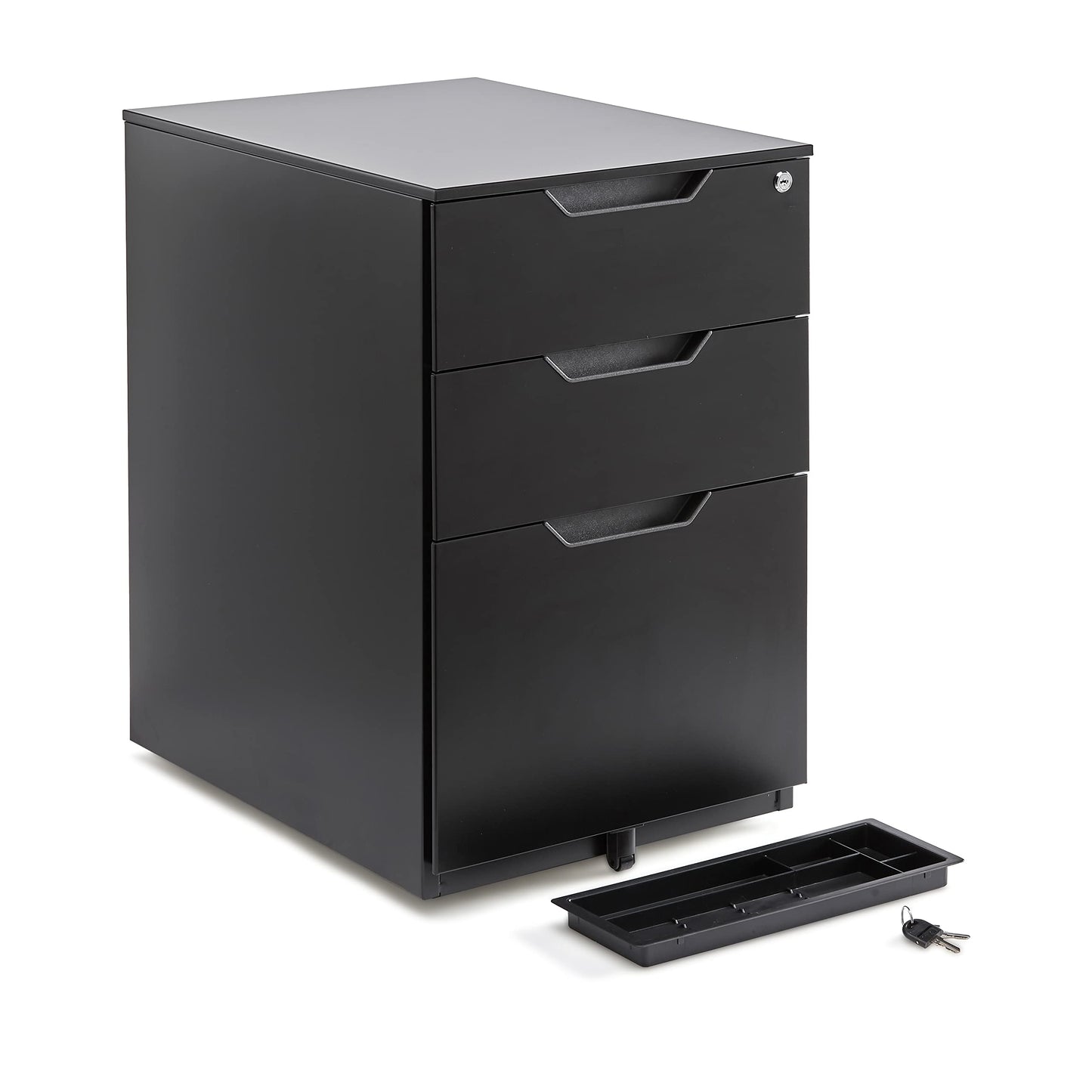 Amazon Basics 3-Drawer Mobile File Cabinet with Lock, Rolling Filing Cabinet for Hanging Files, Black, 20.71" D x 15.51" W x 24.29" H