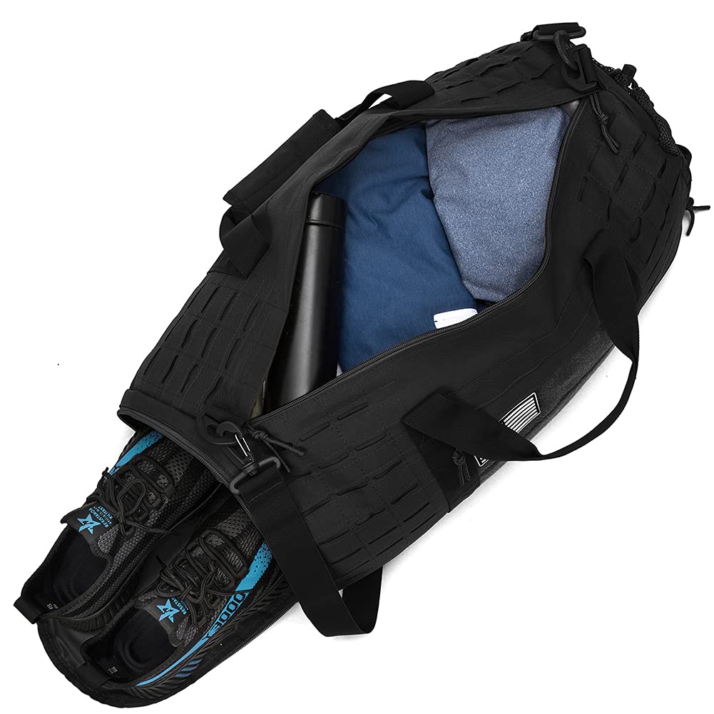 QT&QY 40L Military Tactical Duffle Bag For Men Sport Gym Fitness Tote Travel Training Workout With Shoe Compartment Basketball Football Weekender