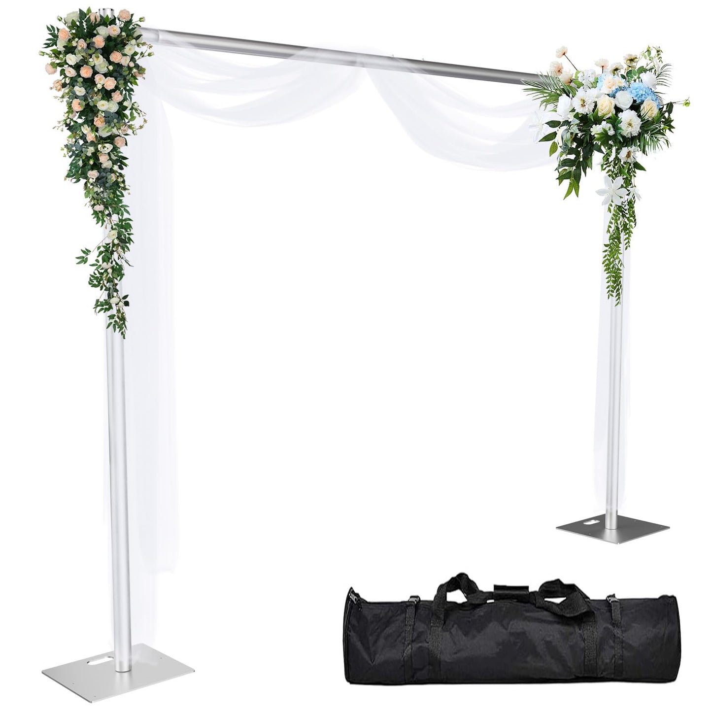 Kinchoix Pipe and Drape Backdrop Stand 8ftx10ft Adjustable Background Support System Heavy Duty Background Stand for Wedding Banquet Decorations Silvery