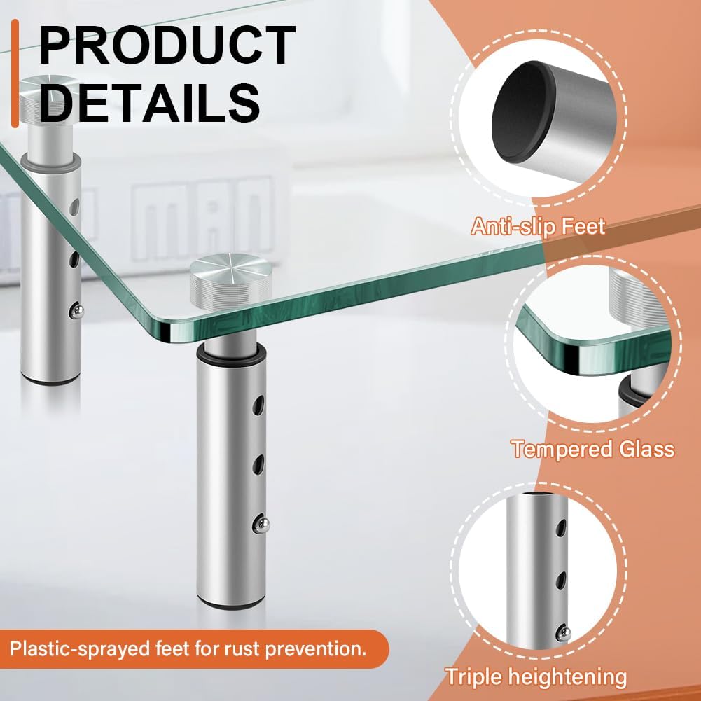 2 Pack KKTONER GLASS Monitor Stand with Height Adjustable for Home Office Computer Monitor Riser PC Screen Riser