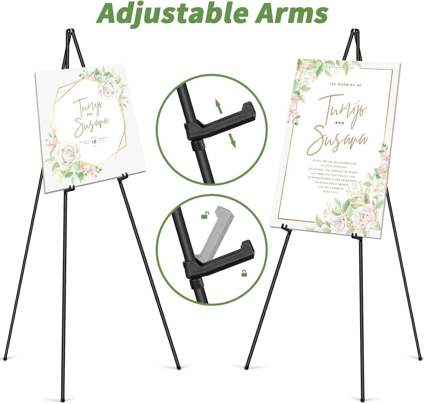 PUJIANG 63" Easel Stand - 3 Pack Metal Art Display for Pictures & Signs | Includes Carrying Bag