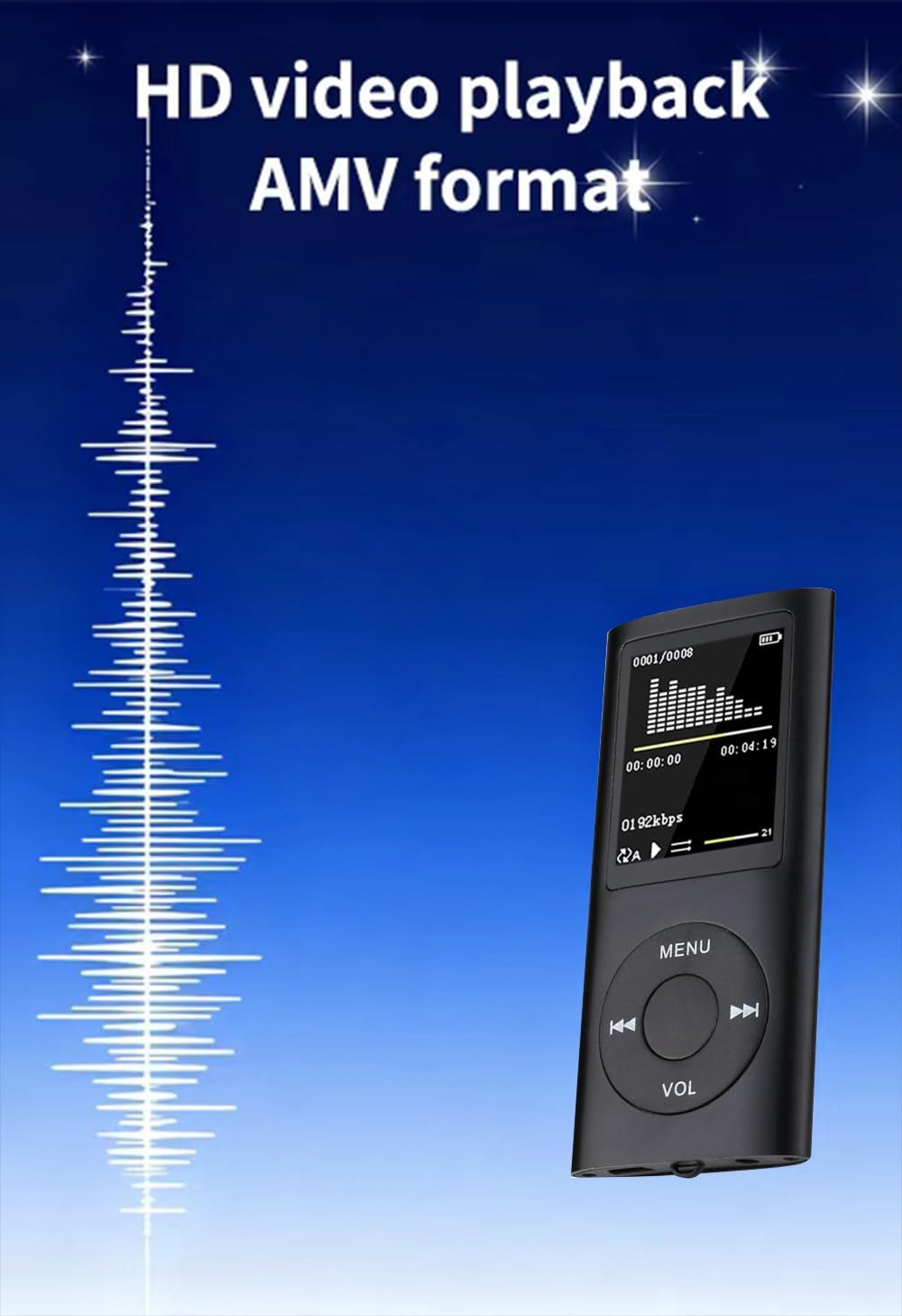 FKLBBLPM MP3 5.2, 32GB Player with Bluetooth Portable Music Player with Memory Card, Stereo Earphone, Voice Recorder