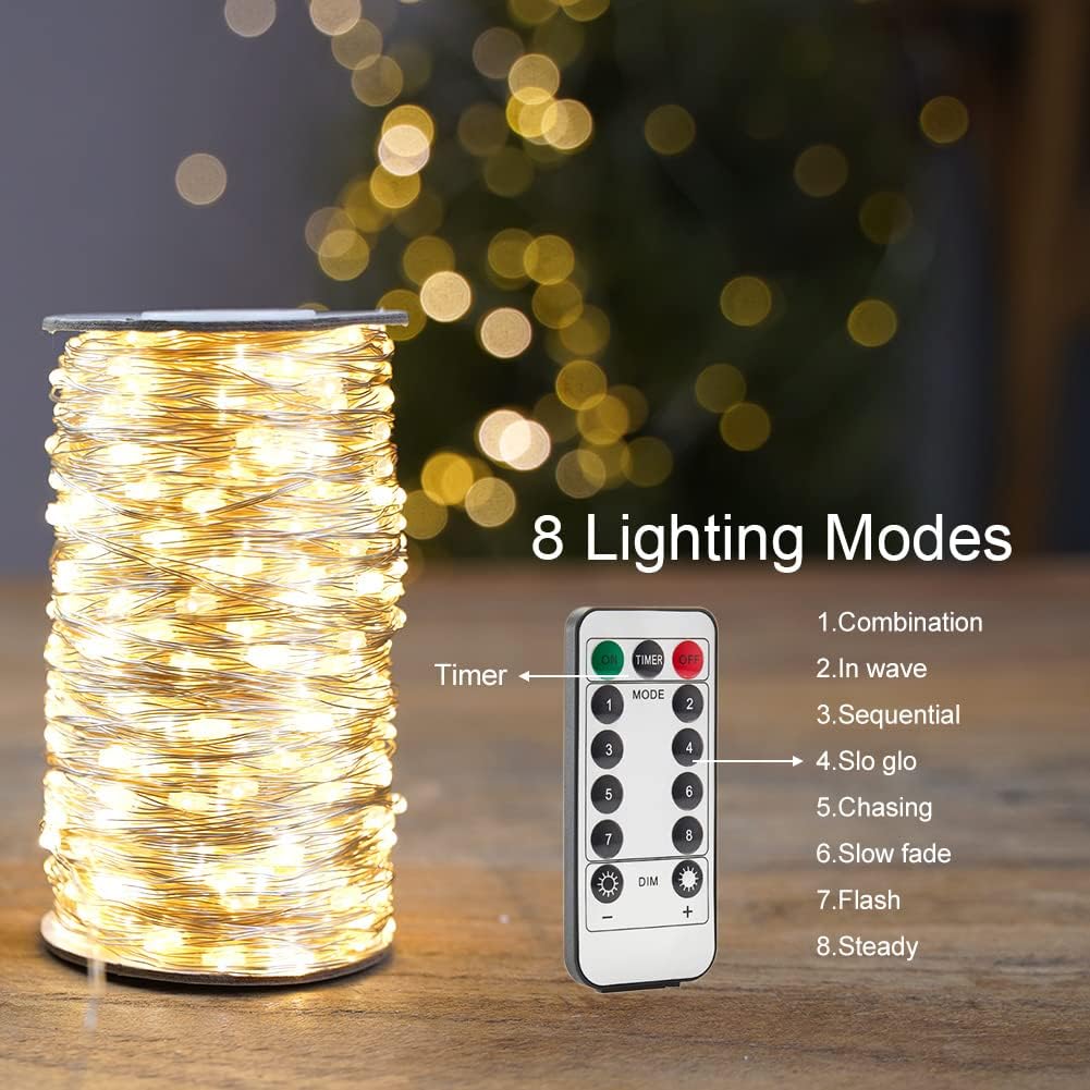 Skiennix 100FT Fairy Lights - 300 LED Waterproof Twinkle String Lights with Remote for Home & Garden