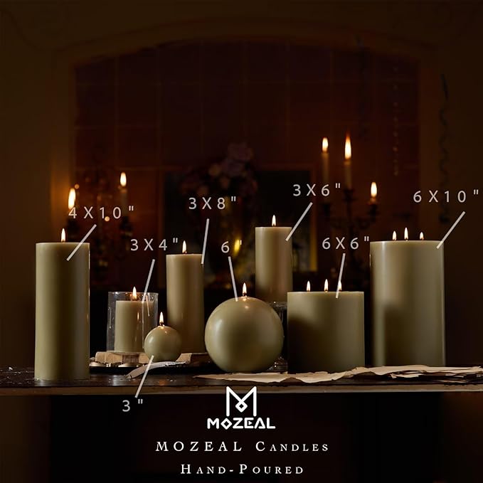 MOZEAL 3" x 8" Hand-Poured Unscented Large Candle, Smokeless Rustic Pillar Candle Set of 2, Slow Burn, No Drip, Approx 150 Hours Burning, Wedding, Dinner, Easter and Home Decorative, Tall Sage Candle