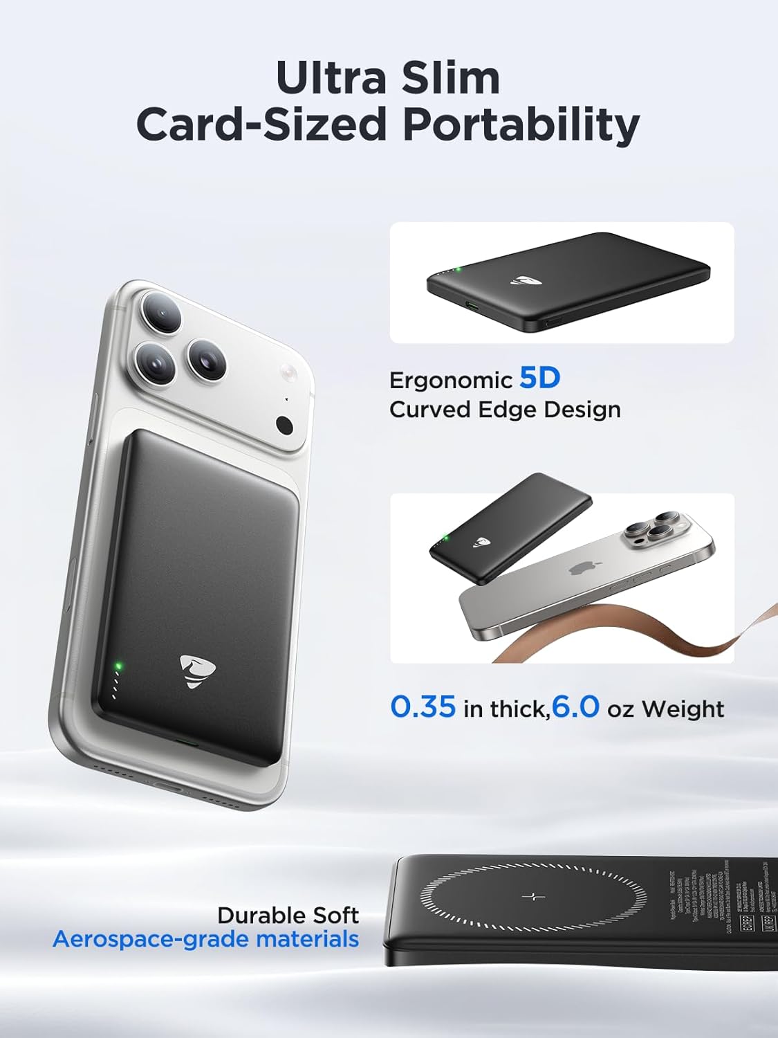 Aioneus 5000mAh 0.35'' 20W Pack 17/16/15/14/13/12 Magsafe Portable Charger, Magnetic Power Bank Ultra Slim with PD USB