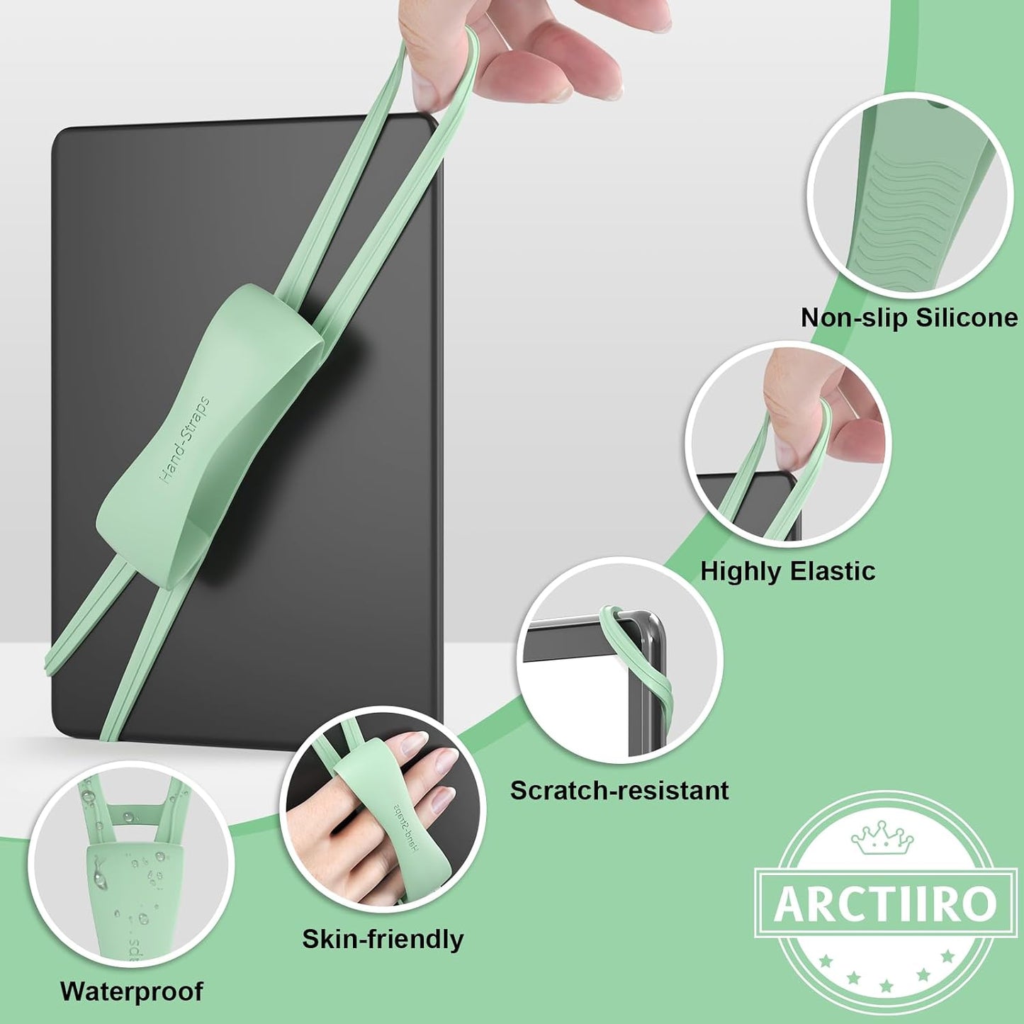 Arctiiro 2 Pack 4.7-8" Comfortable Hand Strap for Kindle and Tablets, Kindle Accessories for Reading in Bed, Secure