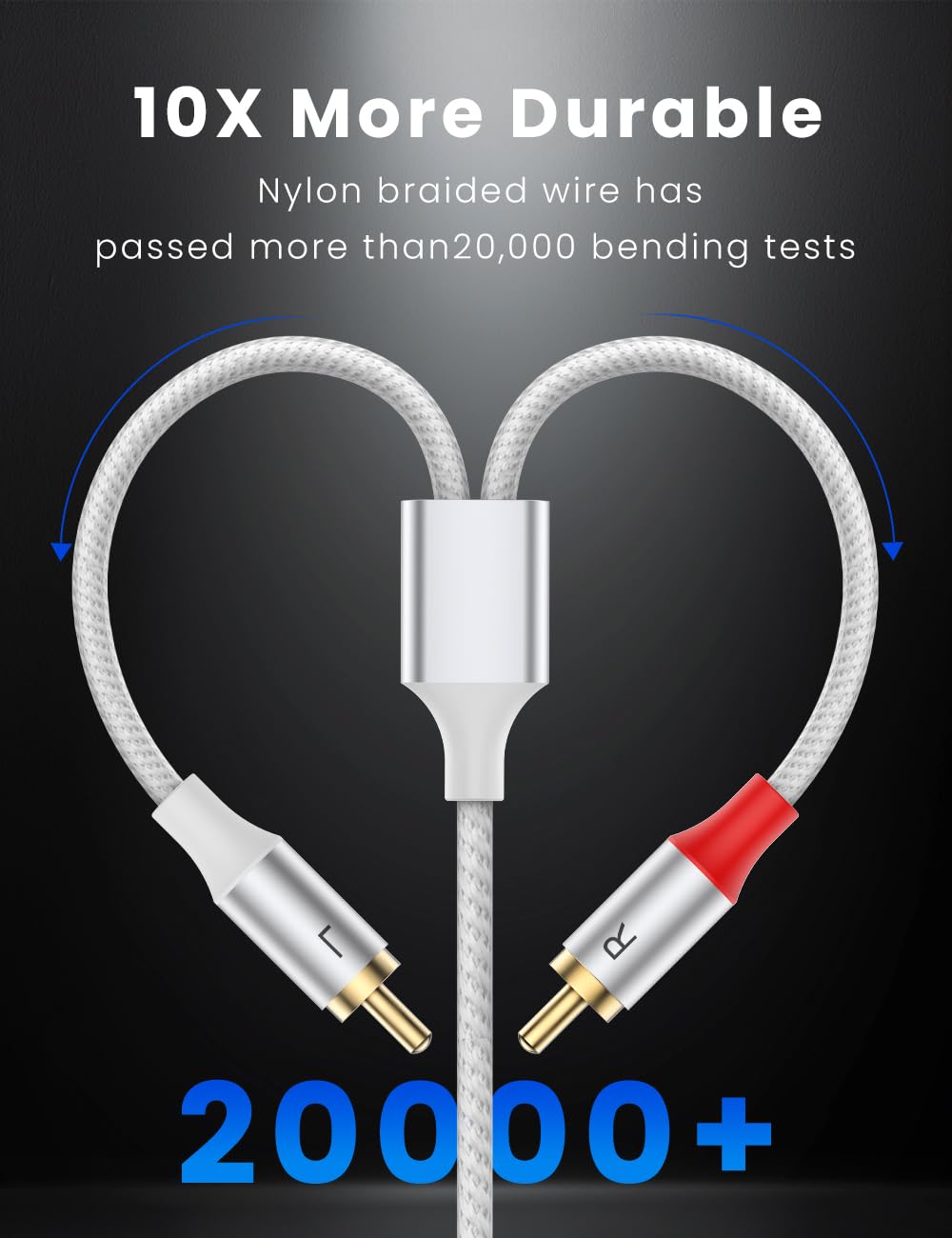 2RCA 2RCA 3.28ft/1M, 24K MOSWAG Male to Male Stereo Auxiliary Audio Cable Subwoofer Cable Gold Plated Nylon Braided