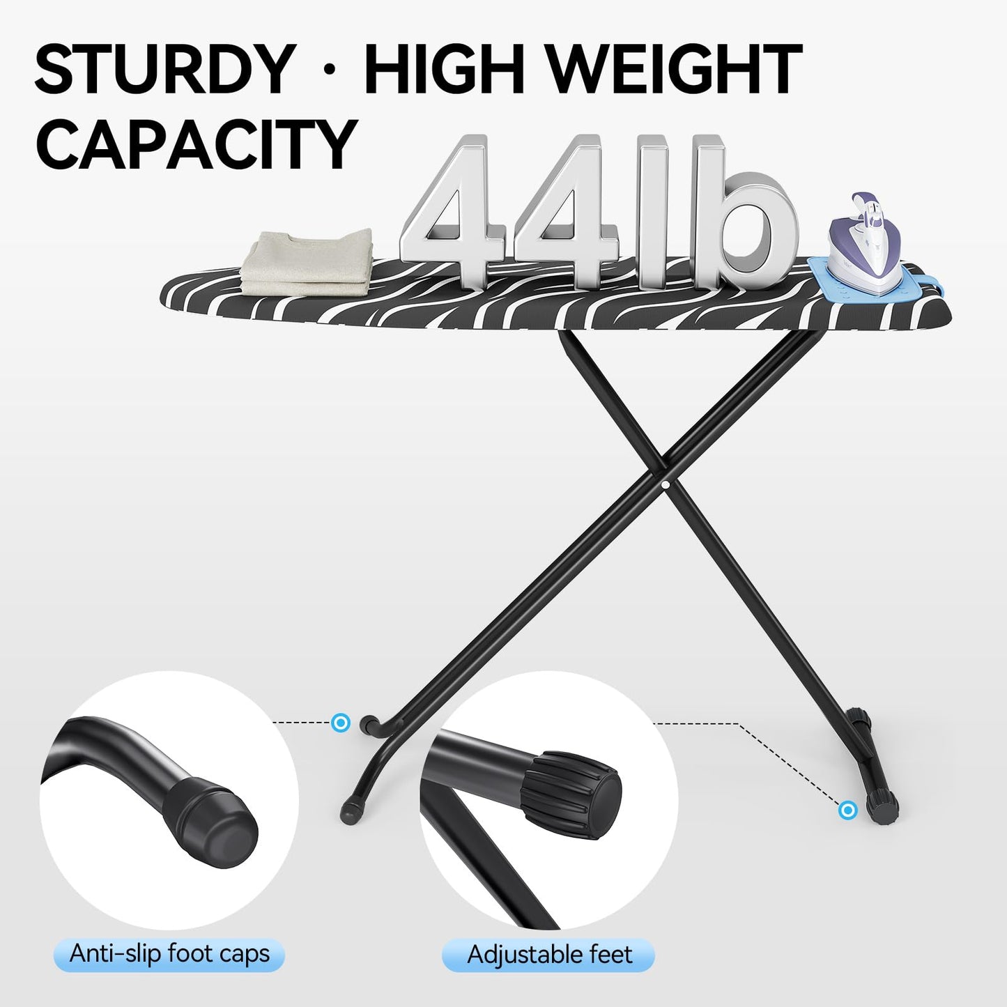 APEXCHASER Ironing Board Full Size, Iron Board with Silicon Rest, Foldable Ironing Boards Standard Size, Heavy Duty Iron Stand Boads, Ironing Table with 7 Height Adjustable Anti-Slip Feet, 13x43 Gray