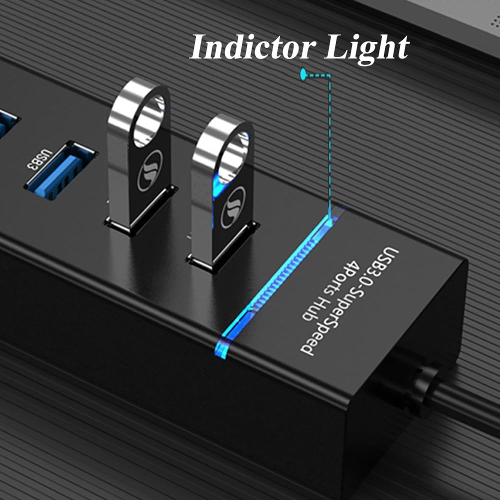 MVBOONE 2 Pack 7 Ports USB Hub, Multiple Port USB Adapter with Indictor Light, High Speed Data Transmission Docking