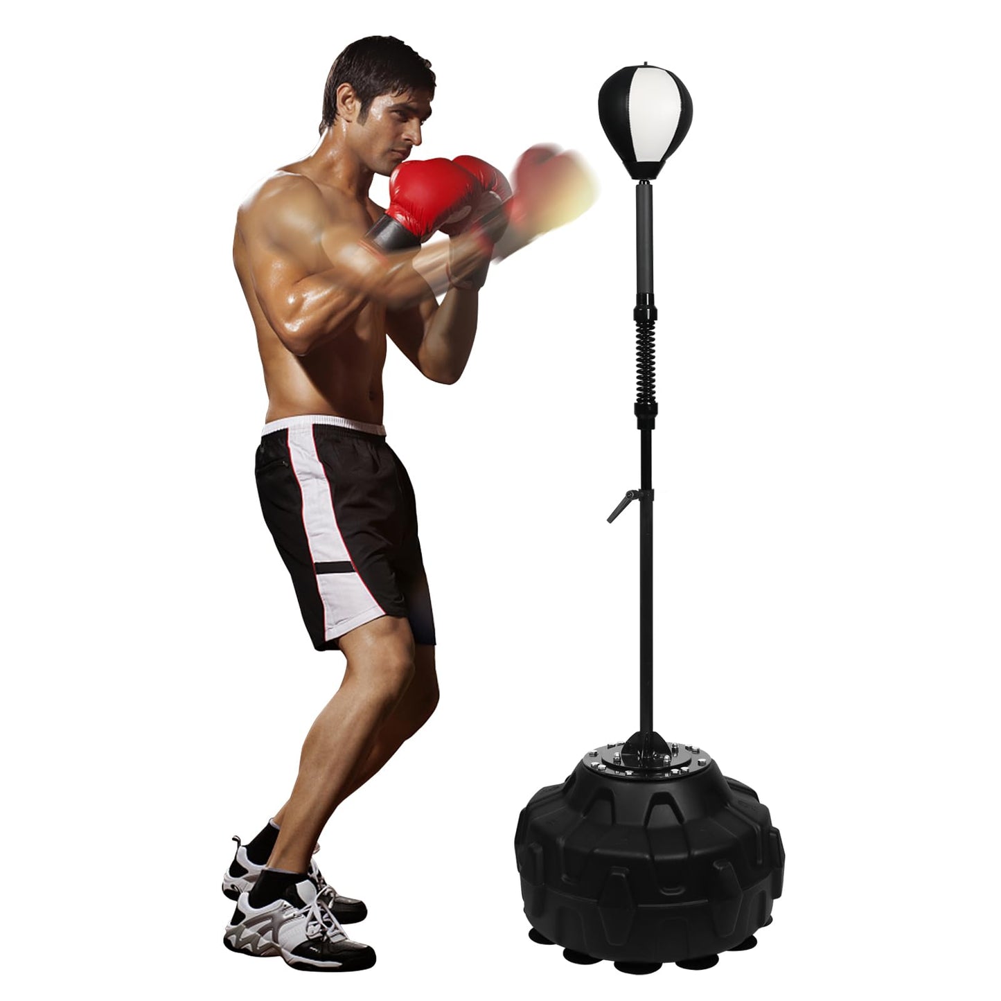 Reflex Bag Speed Bar with Stable Base - MMA High Energy Spring - Reflex Ball Free Standing Boxing Bag with Adjustable Height & Durable Stress Relief Ball for Fitness Enthusiasts (Black White)