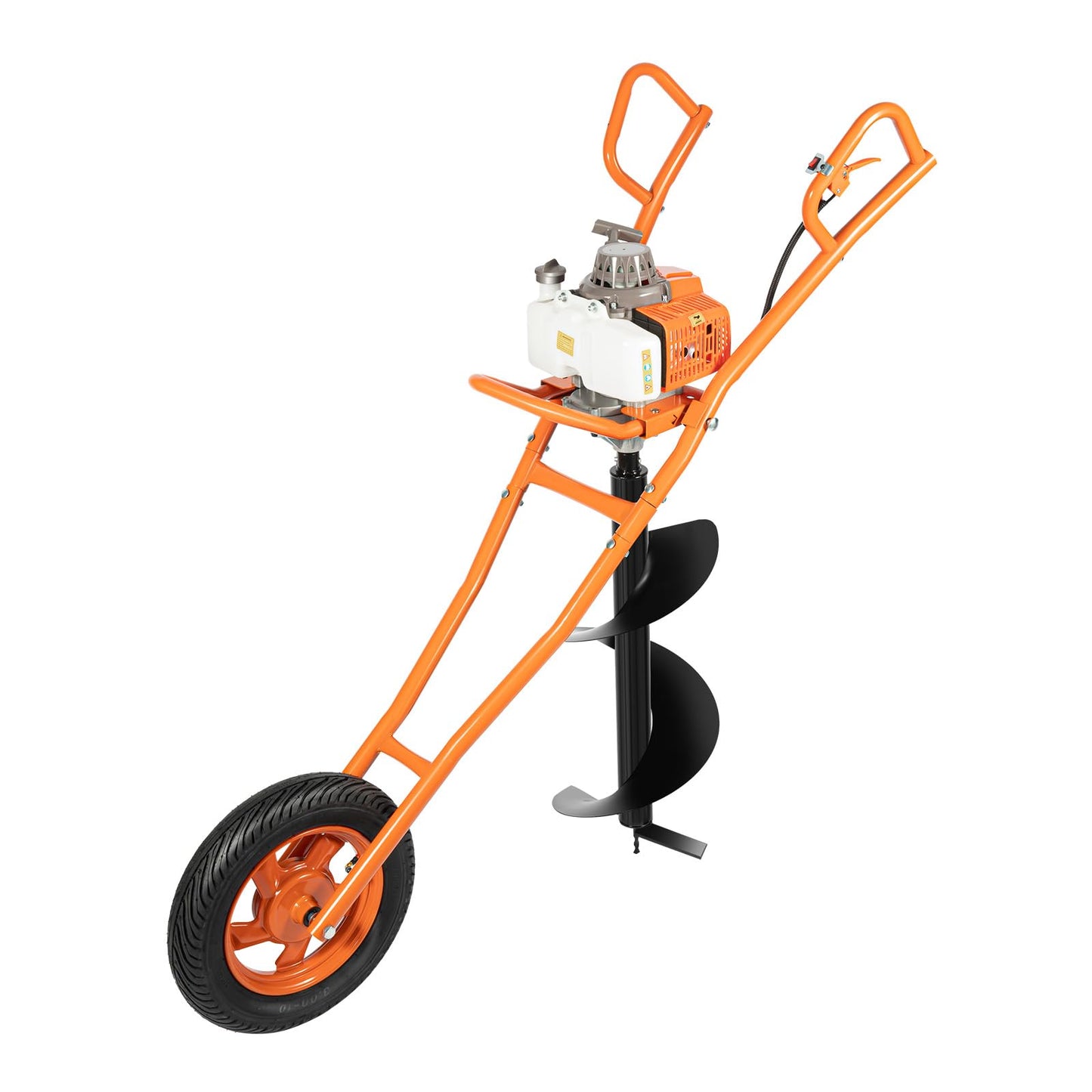 63CC 2-Stroke Hole Digger, 3HP Gas Powered Earth Auger Post Hole Digger Ground Drilling Machine Gasoline Earth Auger Wheelbarrow w/Extra-Large Fuel Tank & Bits for Fence Ground Drill Planting (Orange)