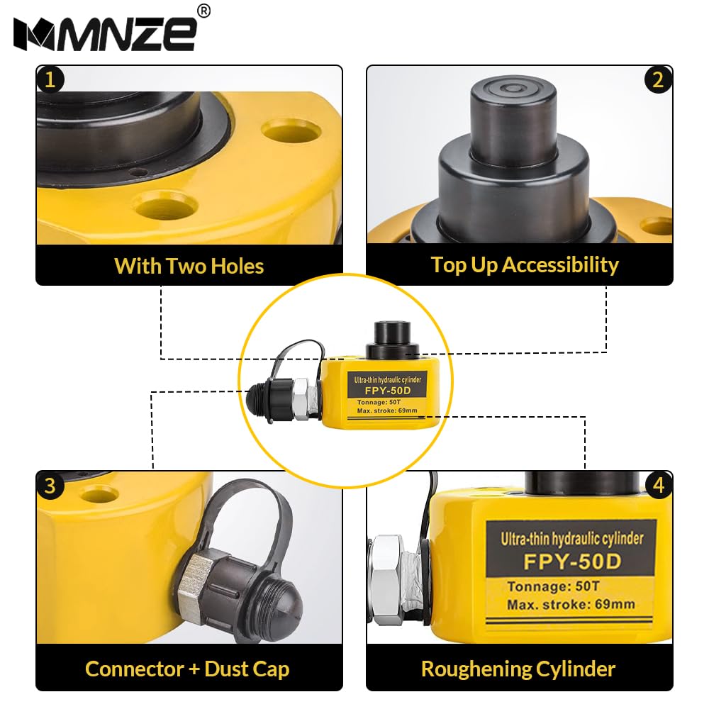 MMNZE 50T 65mm/2.6" Stroke Hydraulic Cylinder Low Profile Jack Multi-Section Ram Jack Lifting Cylinder for Machinery Ship Bridge Construction
