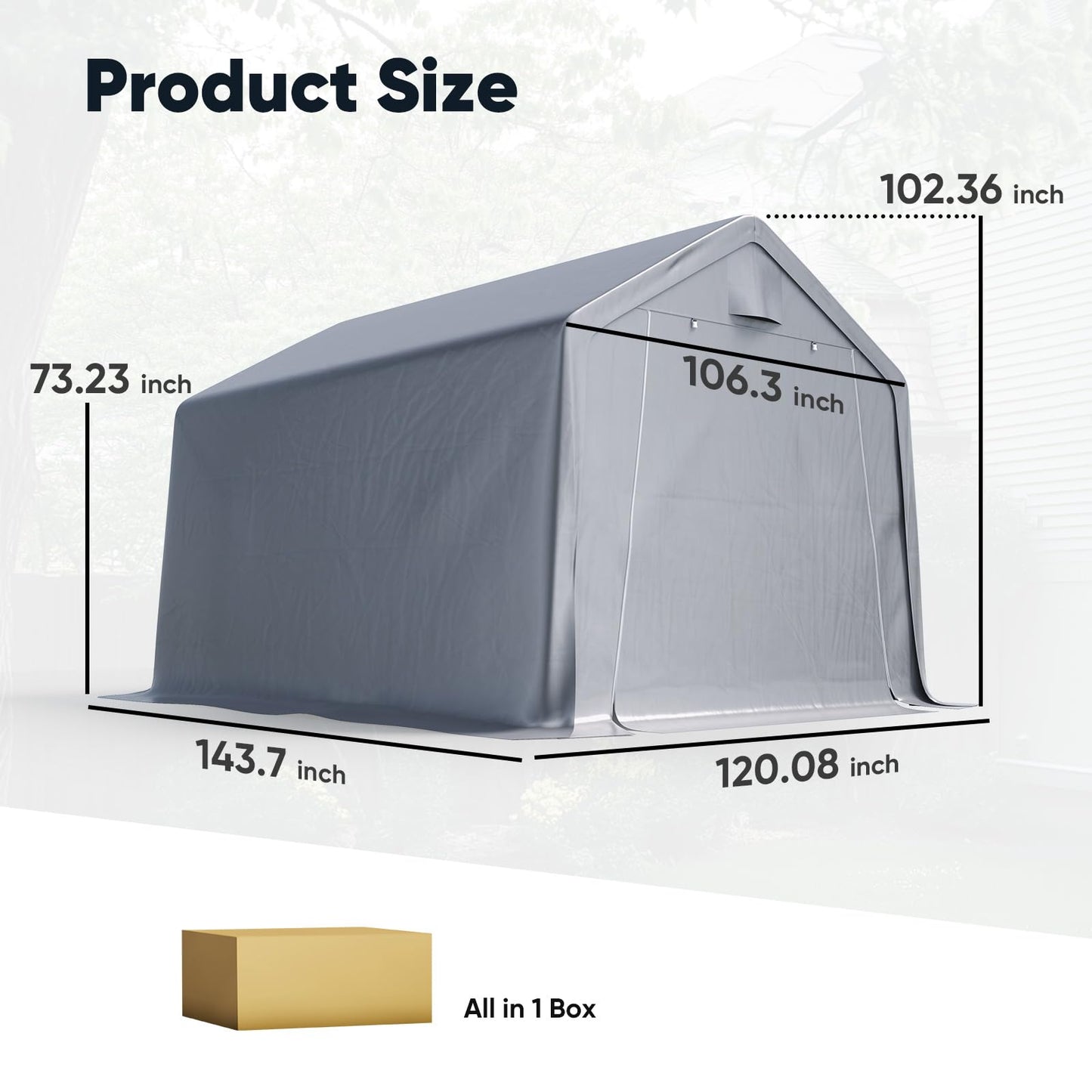 Quictent 10x12FT Large Outdoor Storage Shed Workshop Shelter with Roll-Up Mesh Windows, Heavy Duty Portable Garage for Riding Mower, Garden Equipment Waterproof Tent with Reinforced Frame, Sliver Gray