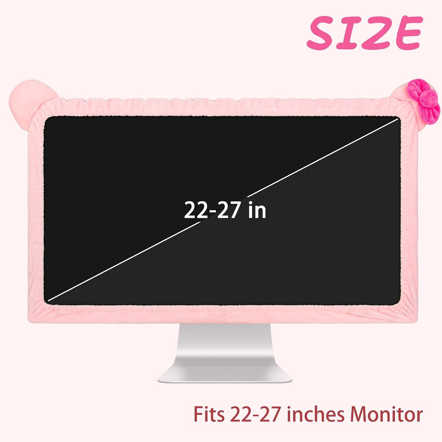 22"-27" Lovely Cute Computer Monitor Cover with Cat Ear Design, Kawaii Display Dust Cover with Furry Design, Elastic