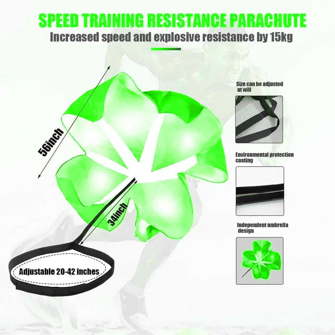 EastyGold Running Speed Chute Resistance Parachute 56 inch Powerchute Umbrella Training Sprint Power Soccer Trainer for Runner, Football, Soccer Drilling