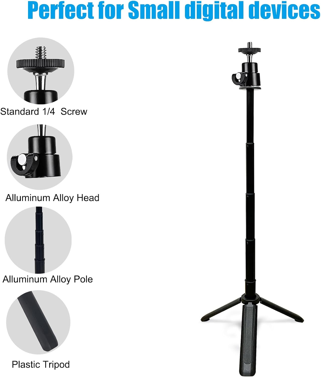 Khazylorr Webcam Tripod, Mini Tripod for Webcam Height and Angle Adjustment Small Desk Tripods for Camera, Desktop