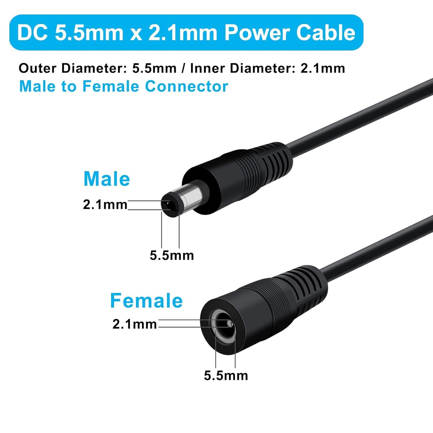YINGAYOU 5.5 2.1mm 2 5V 6V 9V 12V 24V 3A, (1 2 40 cm) DC Splitter Cable x DC Way Splitter for Security Cameras, DVR