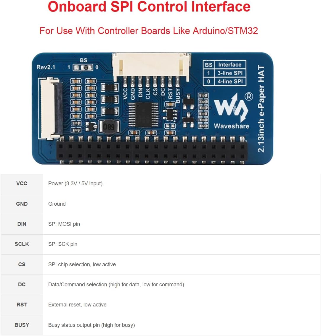 2.13inch 250x122 3.3V/5V Nano/Arduino/STM32, waveshare Four Color E-Ink Display HAT (G), Resolution Red Yellow Black
